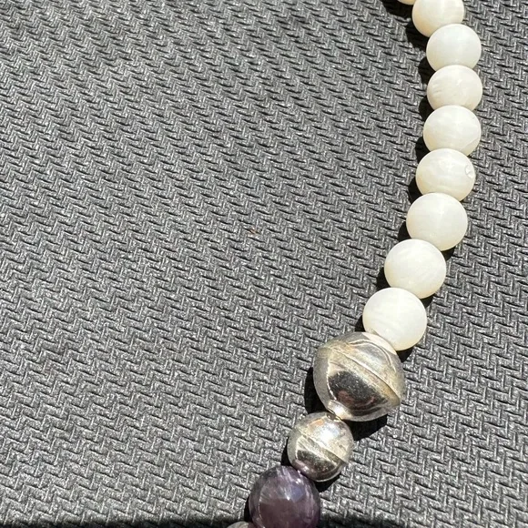 Hand Crafted “One of a Kind” White Coral/Amethyst/Sterling Silver Shell Necklace - Picture 3 of 3
